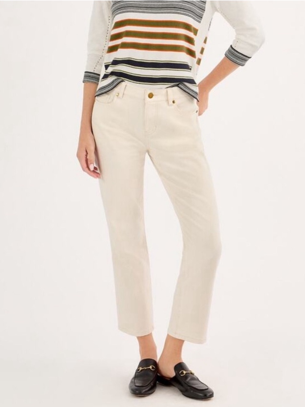 CAbi Soho Jeans, Cropped Ivory Size 4
